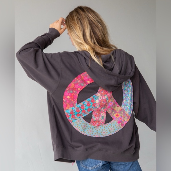 Natural Life Gray Hoodie with Colorful Peace Sign - Picture 1 of 11